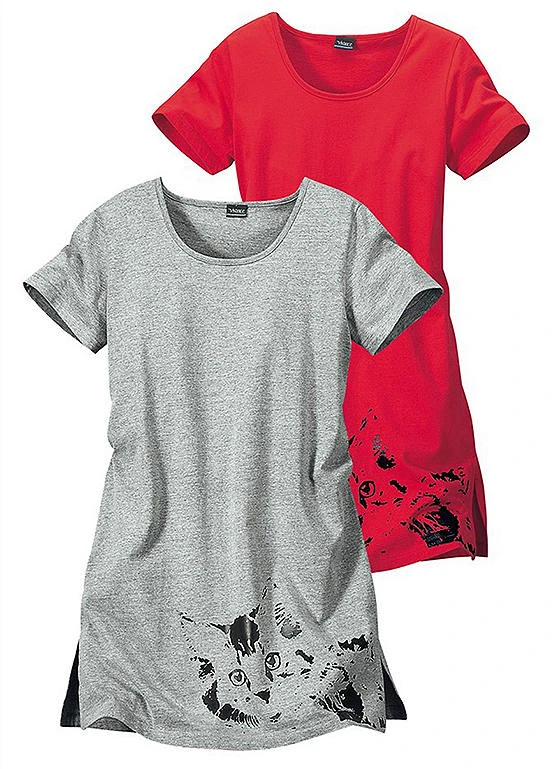 Pack Of 2 Cat Printed Nighties