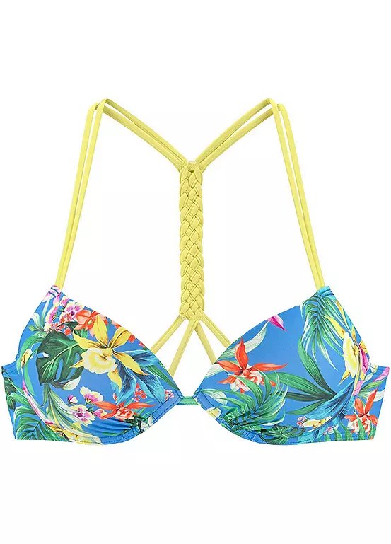 Venice Beach Tropical Print Push Up Bikini Top - Image 2