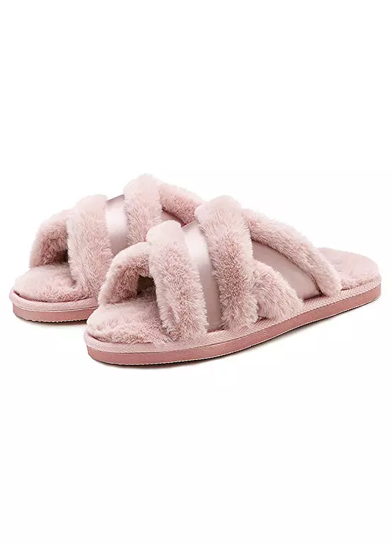 Vivance Cross Strap Plush Slippers - Image 2