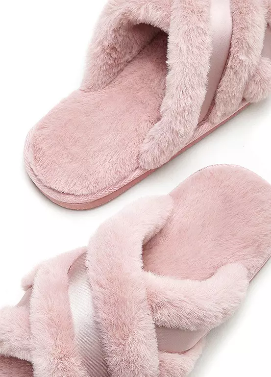 Vivance Cross Strap Plush Slippers - Image 3