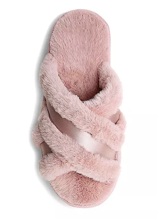 Vivance Cross Strap Plush Slippers - Image 5