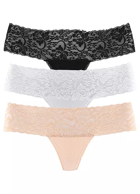Vivance Pack Of 3 Active Basic Lace Brazilian Thongs - Image 2
