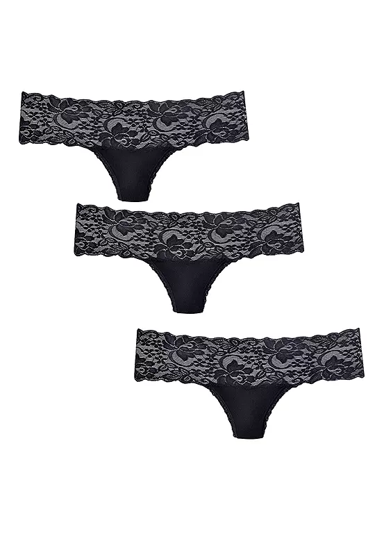 Vivance Pack Of 3 Active Basic Lace Brazilian Thongs