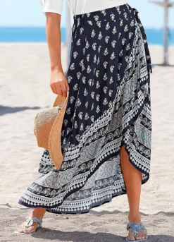 Vivance Printed Wrap Maxi Skirt