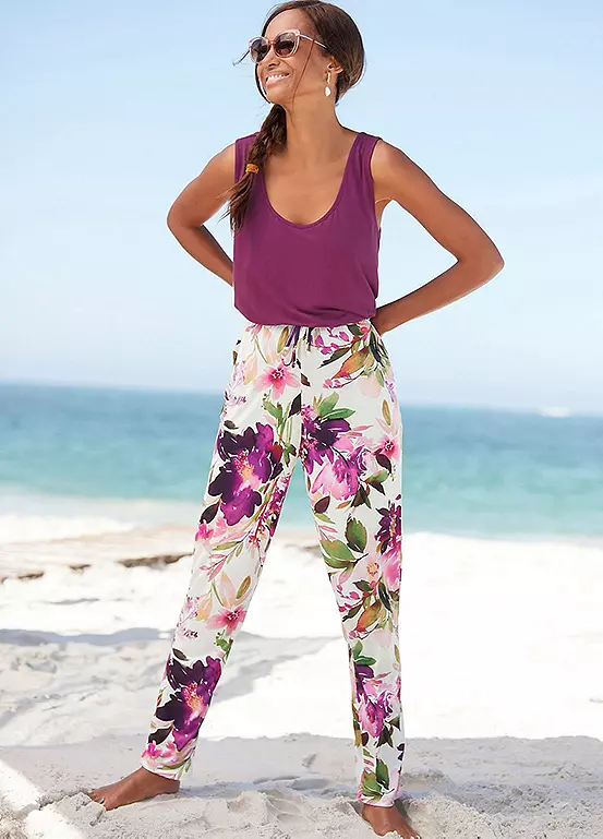 Beachtime Floral Print Jersey Pants - Image 3